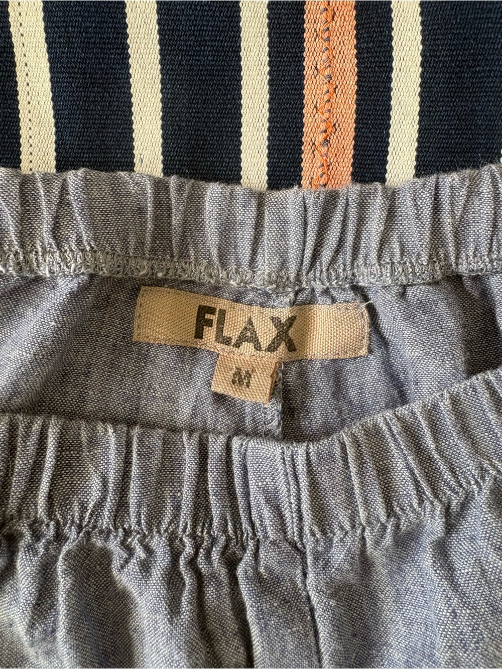 FLAX women’s Chambray Elastic Waist Pants in Light Blue - linen